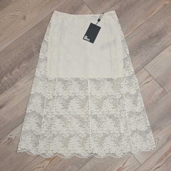 The Kooples Dresses & Skirts - The Kooples Elegant Lace A-Line Midi Skirt With Semi Partial Lining- In Ecru